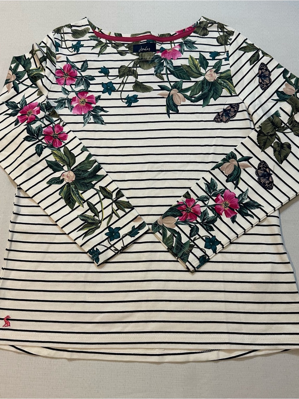 Joules Harbour Print Floral Stripe Top Size 10
